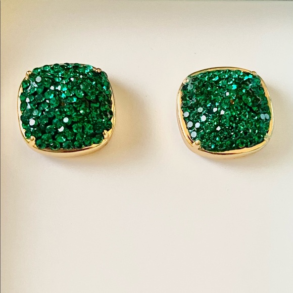 Kate Spade Pave Small Square Stud Emerald Earrings - Picture 2 of 9